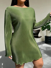 Honey Plus Size Lettuce Hem Round Neck Long Sleeve Dress - Trendsi