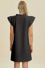 Double Take Full Size Ruffled V-Neck Cap Sleeve Dress - Trendsi - Flyclothing LLC