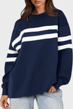 Lovelet Striped Round Neck Dropped Shoulder Sweatshirt - Trendsi - Flyclothing LLC