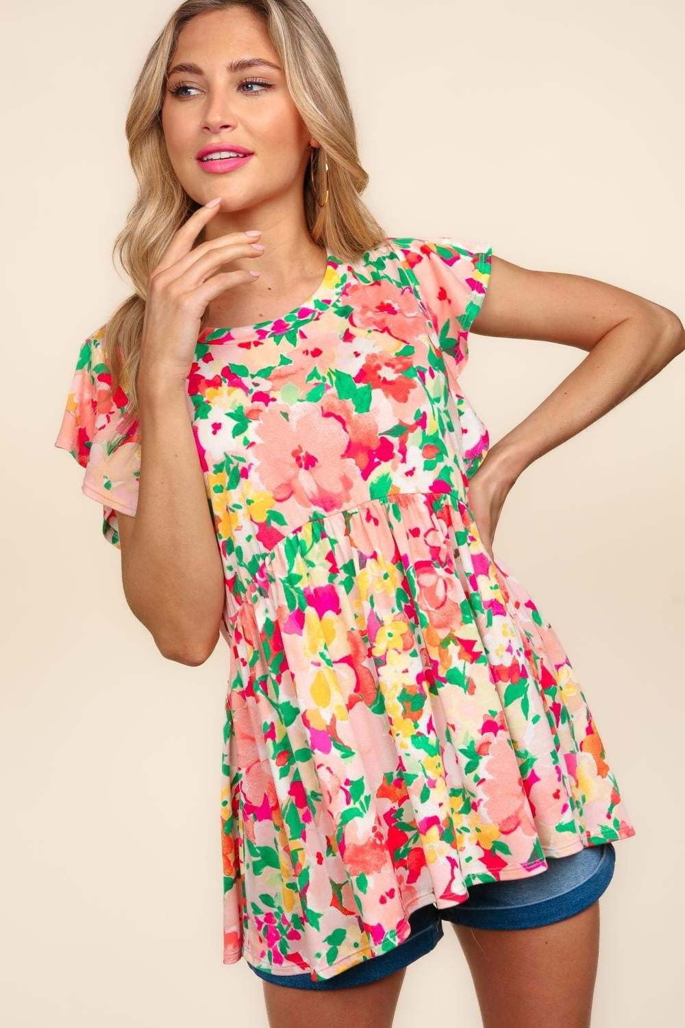 Haptics Floral Peplum Babydoll Blouse - Trendsi - Flyclothing LLC