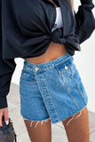 Raw Hem Denim Skorts - Trendsi