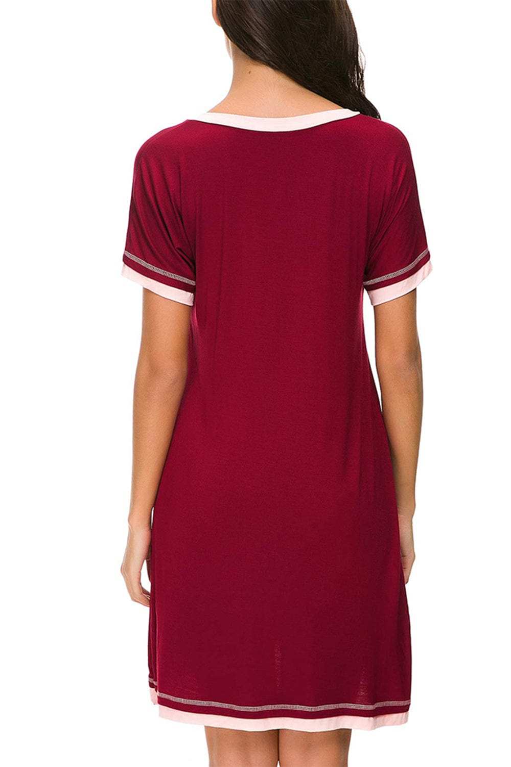 Contrast Trim Short Sleeve Lounge Dress - Trendsi - Flyclothing LLC