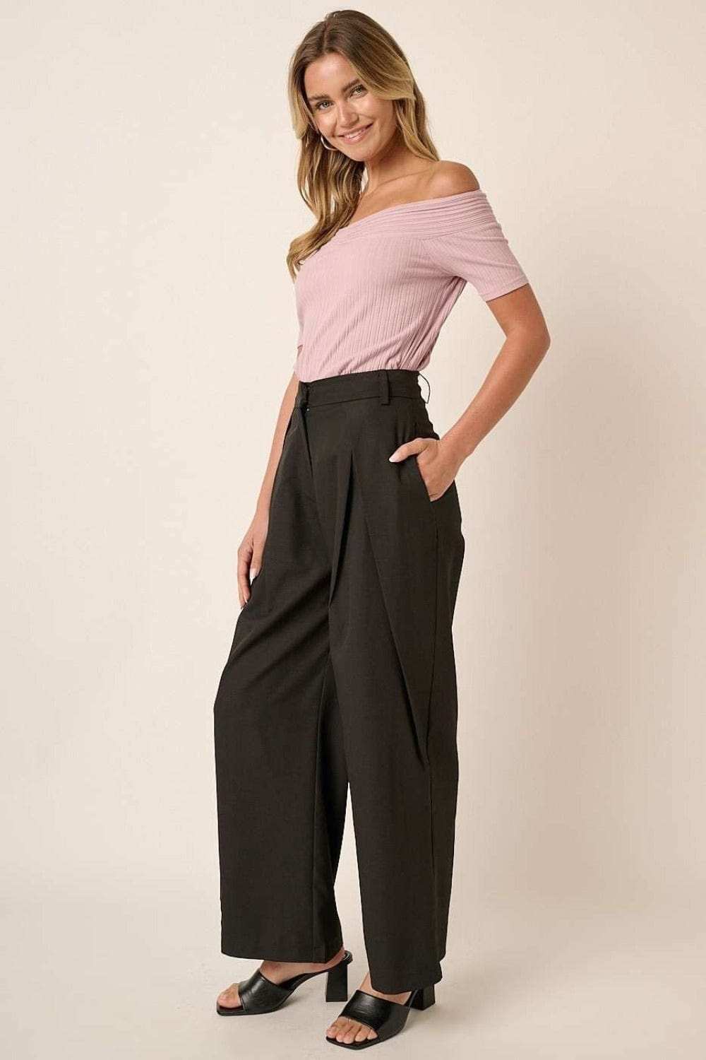 Mittoshop Deep Pleated High Waisted Wide Leg Pants - Trendsi - Flyclothing LLC
