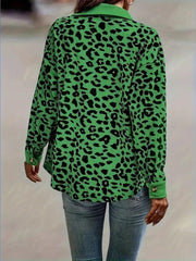 Full Size Leopard Collared Neck Button Up Long Sleeve Jacket - Trendsi