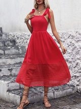 Tied Smocked Sleeveless Midi Dress - Trendsi - Flyclothing LLC