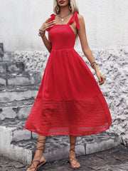 Tied Smocked Sleeveless Midi Dress - Trendsi