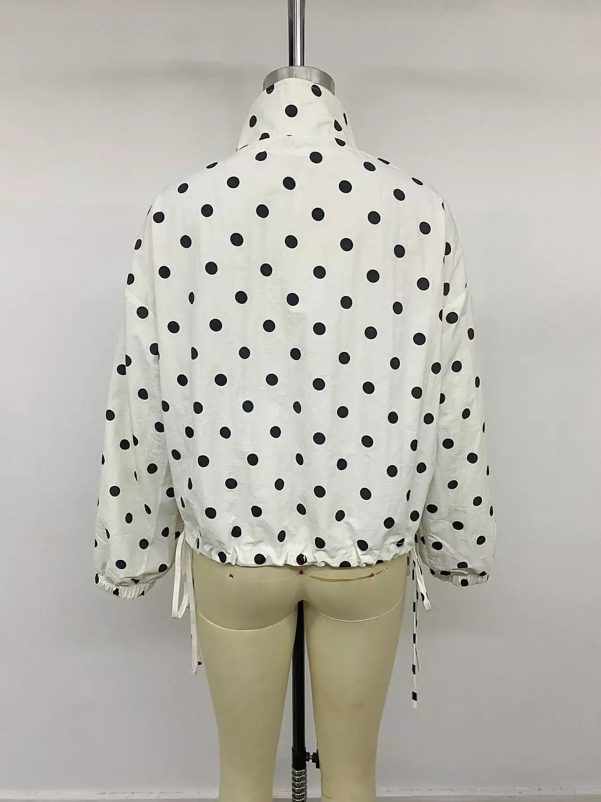 Polka Dot Stand-Collar Casual Jacket - Trendsi - Flyclothing LLC