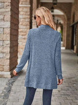 Ribbed Open Front Long Cardigan with Pockets - Trendsi - Flyclothing LLC