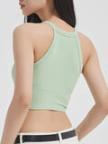Ribbed Grecian Neck Cropped Tank with Chest Pads - Trendsi