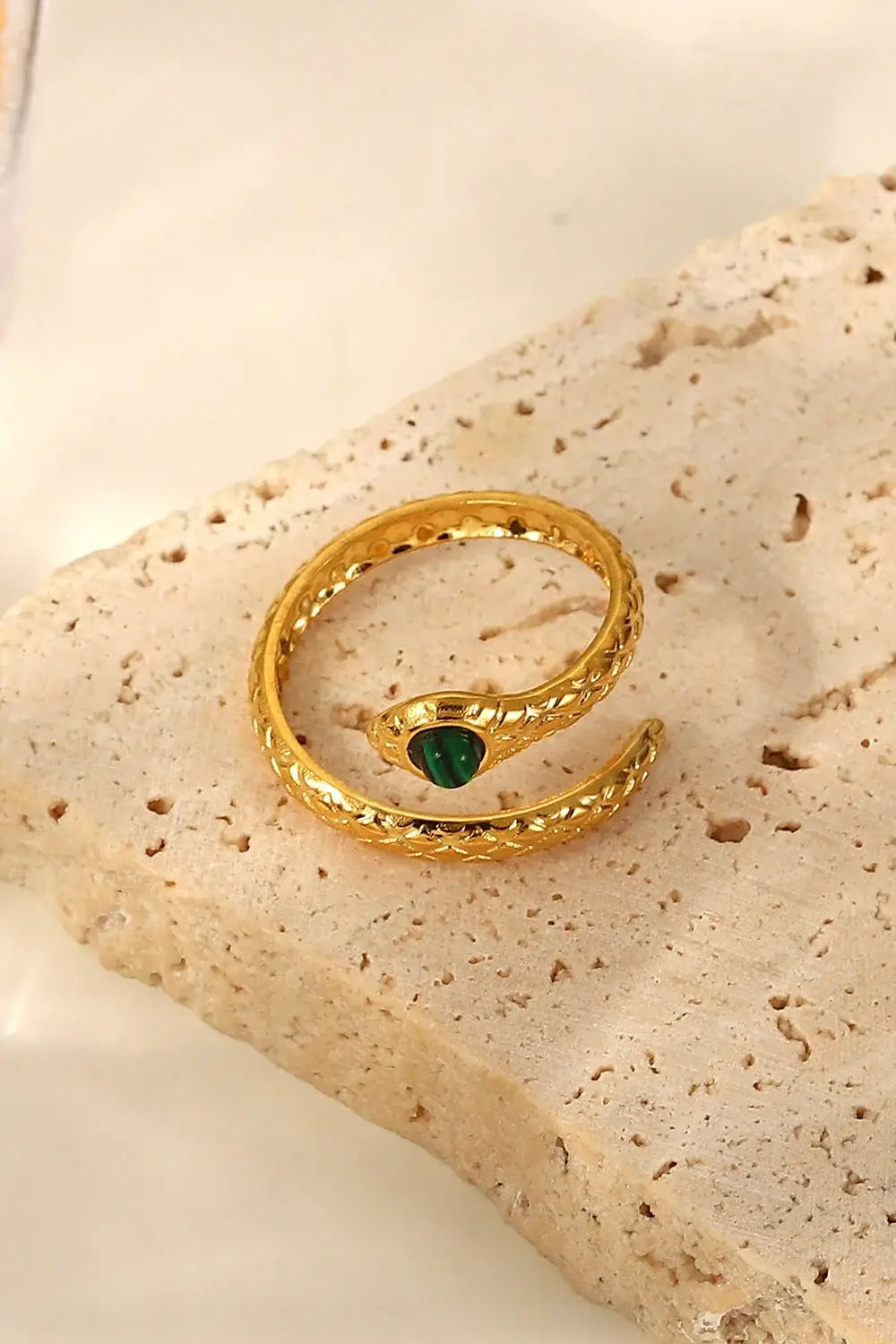 Snake Charmer Malachite Snake-Shaped Bypass Ring - Trendsi - Flyclothing LLC