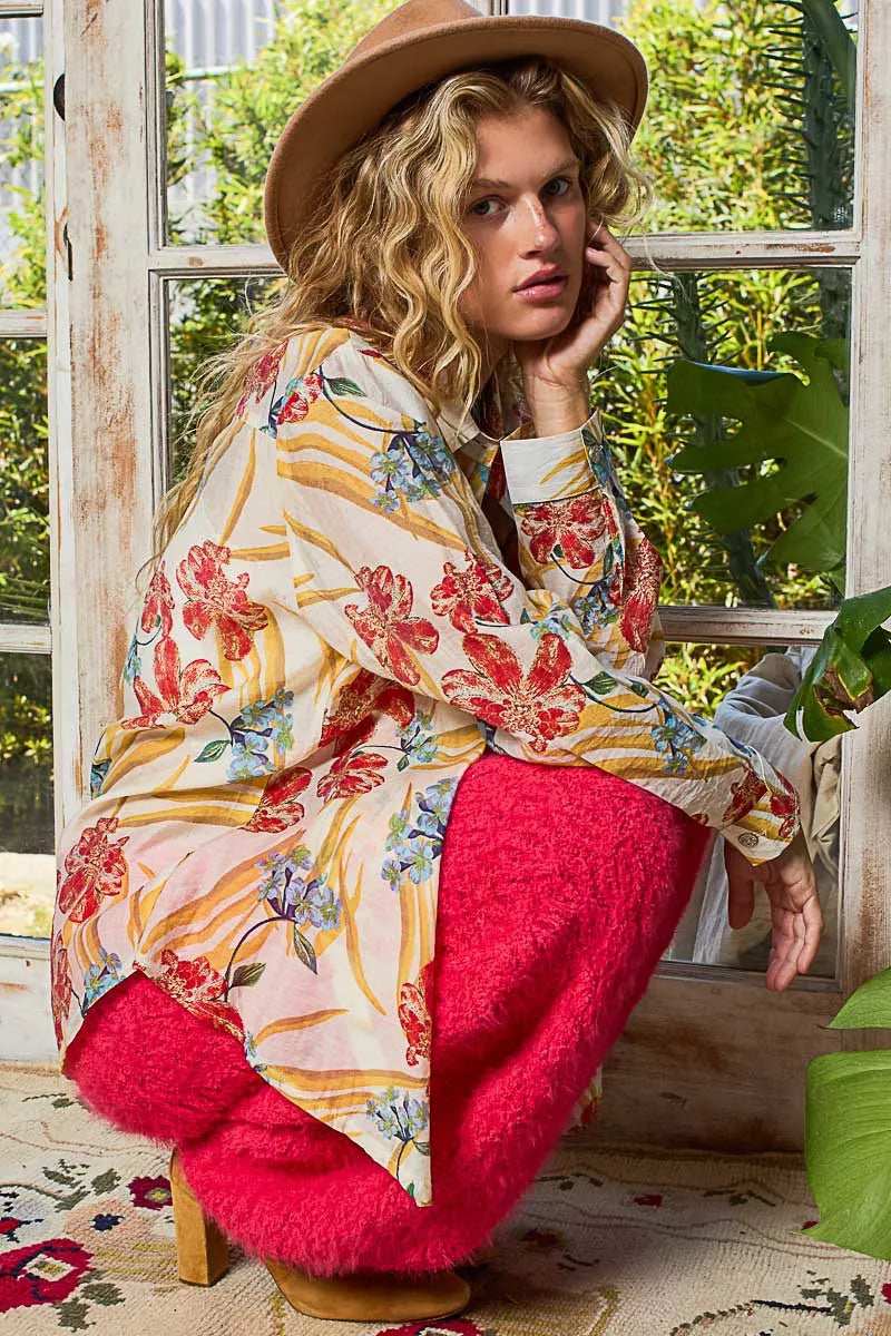POL Floral Print Button Down Long Sleeve Shirt - Trendsi - Flyclothing LLC