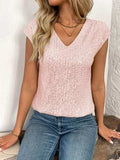 Sequin V-Neck Cap Sleeve Top - Trendsi - Flyclothing LLC