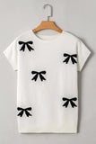Bow Pattern Knit Short Sleeve Sweater - Trendsi - Flyclothing LLC