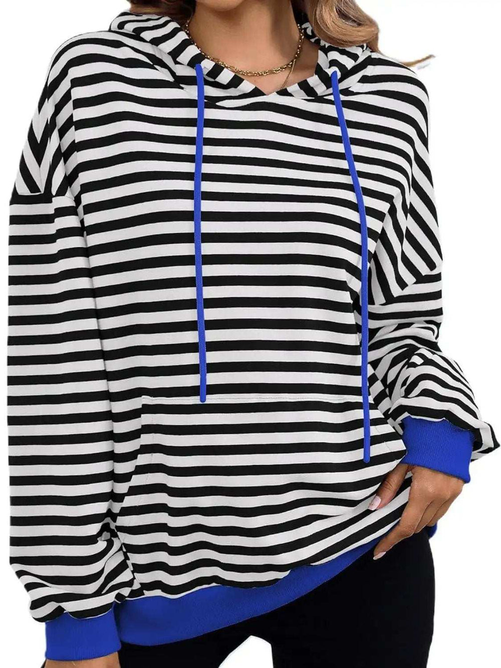 Drawstring Striped Long Sleeve Hoodie - Trendsi - Flyclothing LLC