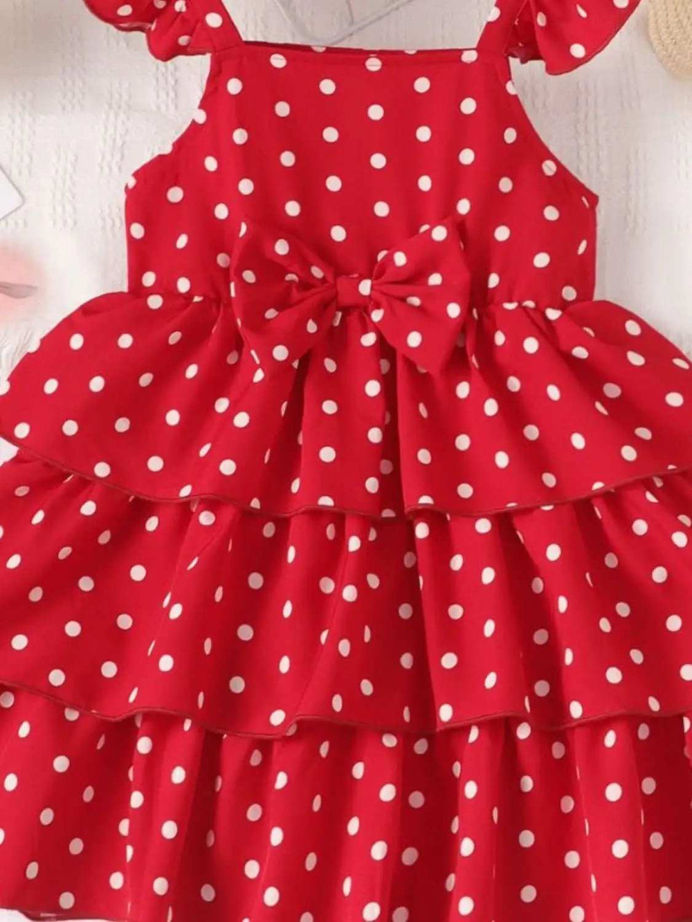 Bow Polka Dot Square Neck Layered Dress - Trendsi - Flyclothing LLC