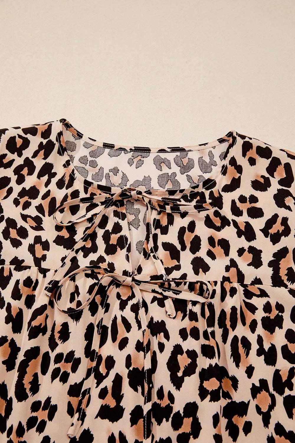 Leopard Print Tie-Neck Blouse - Trendsi - Flyclothing LLC