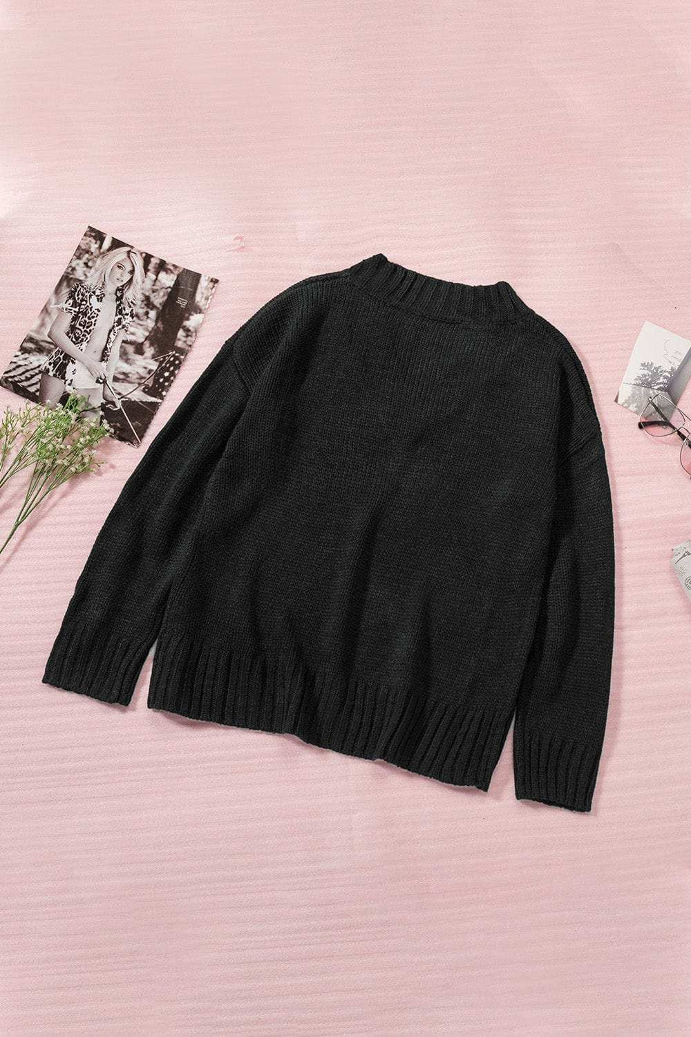 V-Neck Dropped Shoulder Sweater - Trendsi - Flyclothing LLC