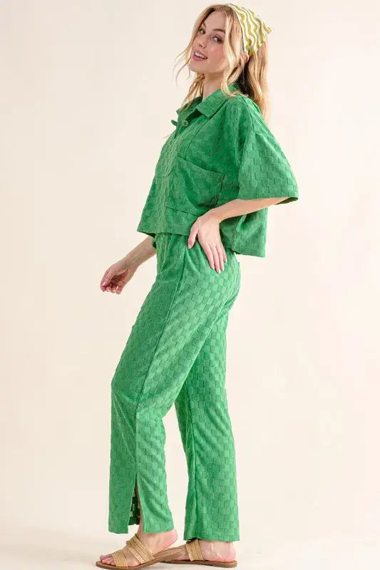 And The Why Brushed Texture Checker Board Pattern Casual Pants - Trendsi - Flyclothing LLC