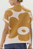 Contrast Flower Mock Neck Short Sleeve Sweater - Trendsi - Flyclothing LLC