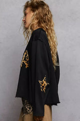 POL Round Neck Long Sleeve French Terry Sweatshirt with USA Letter Animal Patch - Trendsi - Flyclothing LLC