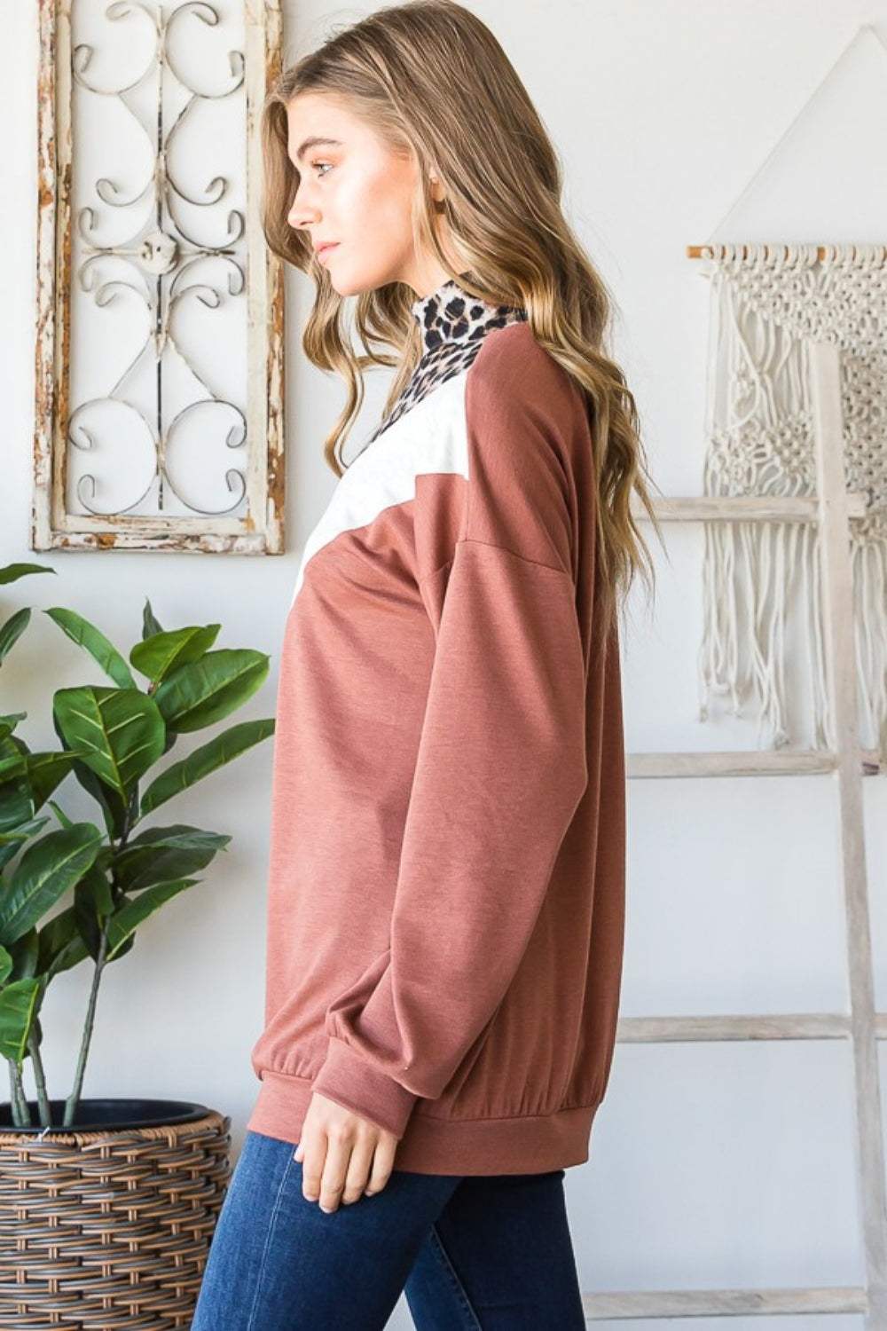 Heimish Full Size Leopard Quarter Zip Mock Neck Sweatshirt - Trendsi - Flyclothing LLC