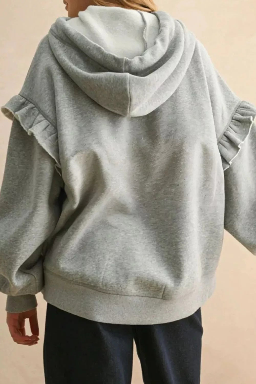 Ruffled Drawstring Long Sleeve Hoodie - Trendsi - Flyclothing LLC