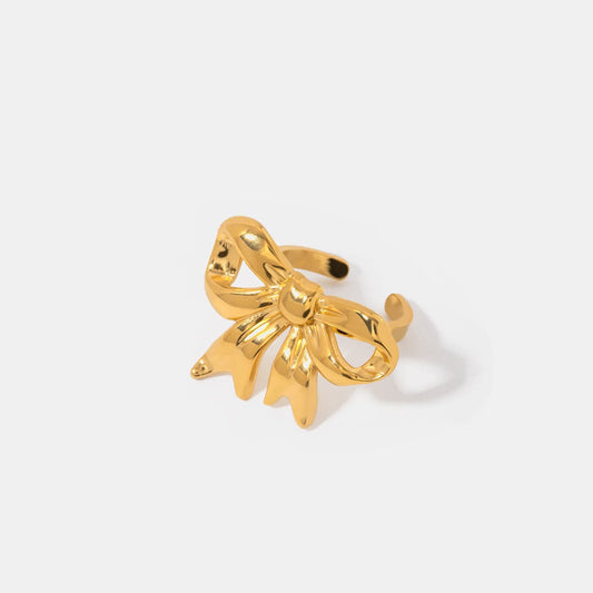 18K Gold-Plated Stainless Steel Bow Ring - Trendsi
