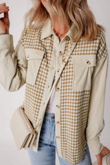 Houndstooth Button Up Long Sleeve Jacket - Trendsi - Flyclothing LLC