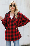 Drawstring Plaid Long Sleeve Hooded Shacket - Trendsi - Flyclothing LLC