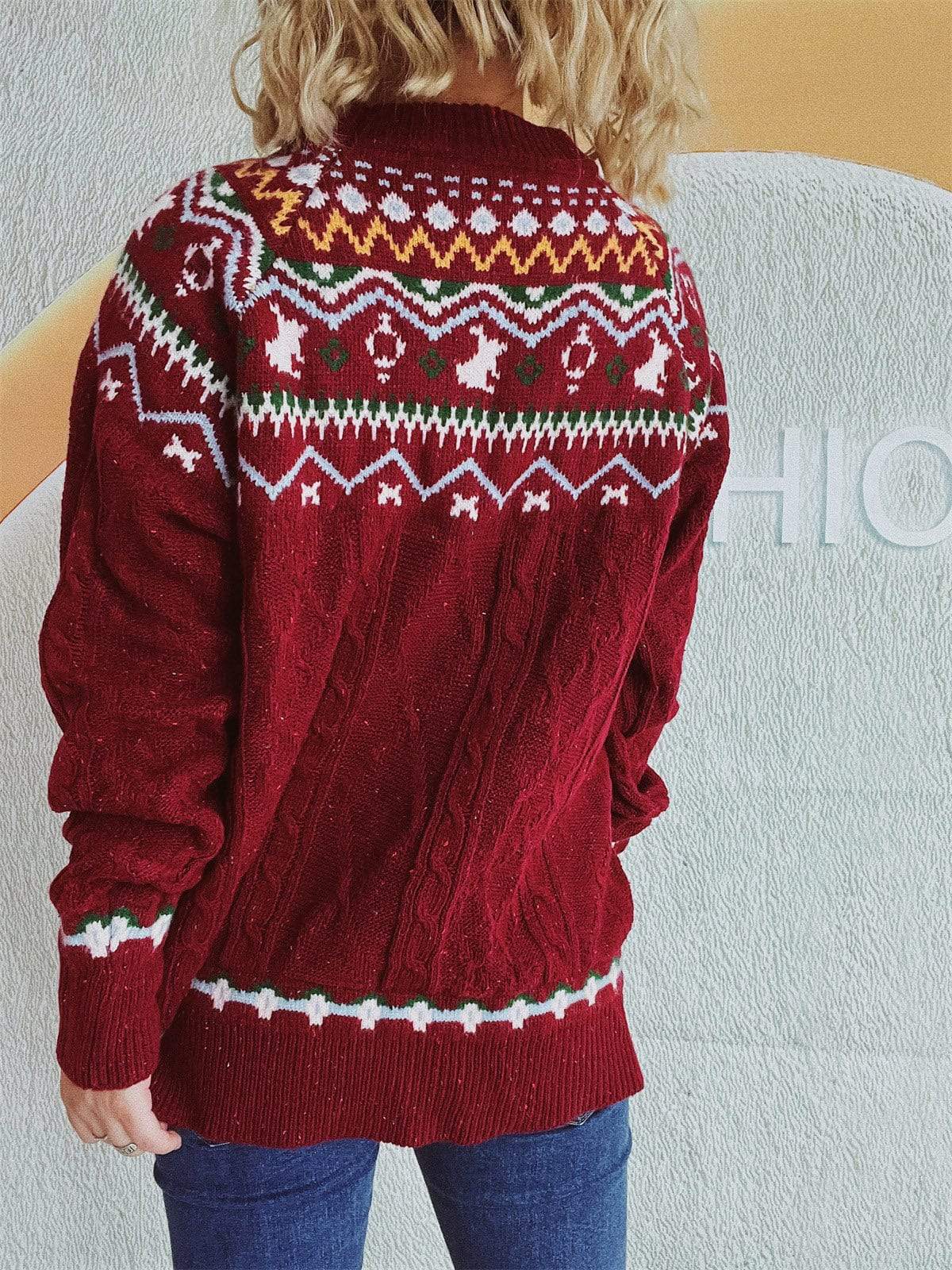 Cable-Knit Mock Neck Long Sleeve Sweater - Trendsi - Flyclothing LLC