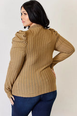 Basic Bae Full Size Ribbed Mock Neck Puff Sleeve T-Shirt - ShopBasicbae - Flyclothing LLC