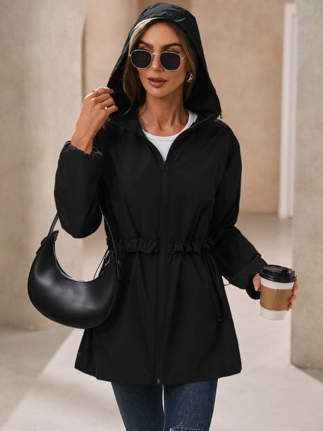 Ivy Lane Outdoor Waterproof Long Sleeve Hooded Windbreaker - Trendsi - Flyclothing LLC