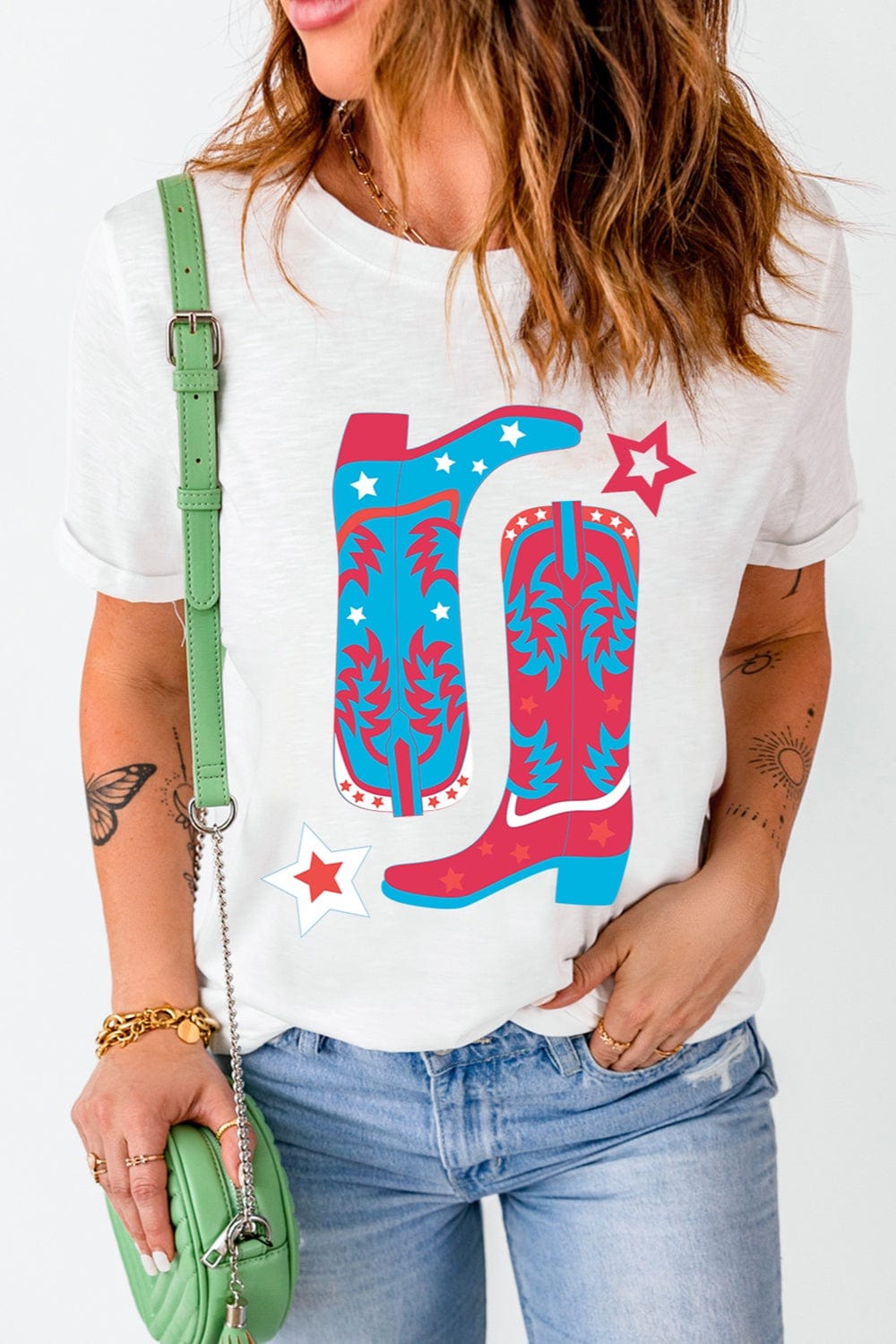 Boots Round Neck Short Sleeve T-Shirt - Trendsi - Flyclothing LLC