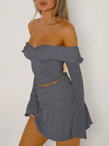 Devine Twisted Ruffled Off-Shoulder Long Sleeve T-Shirt - Trendsi - Flyclothing LLC