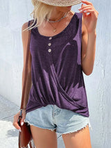 Full Size Decorative Button Round Neck Tank Plus Size - Trendsi - Flyclothing LLC