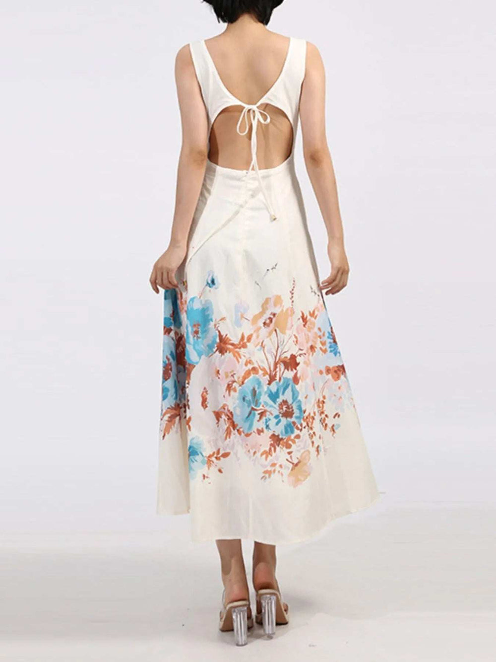 Cutout Back Printed Square Neck Dress - Trendsi - Flyclothing LLC