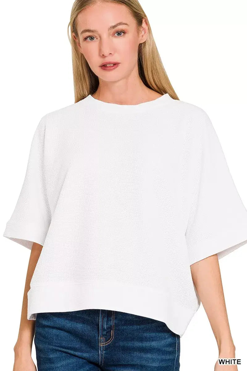 Zenana Double Knit Banded Bottom Short Sleeve Top - Trendsi - Flyclothing LLC