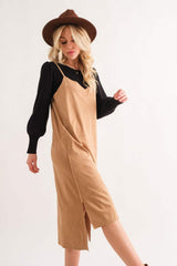 And The Why Faux Suede Cut Edge Slit Cami Midi Dress - Trendsi - Flyclothing LLC