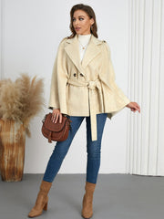 Double-Breasted Tie Waist Poncho - Trendsi