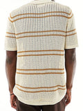 Men's Striped Collared Neck Hollow Out Shirt - Trendsi