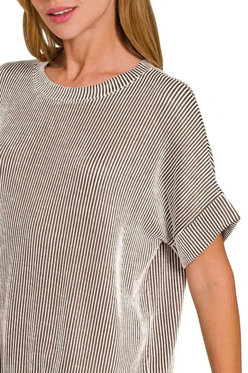 Zenana Corded Rib Short Sleeve T-Shirt - Trendsi - Flyclothing LLC