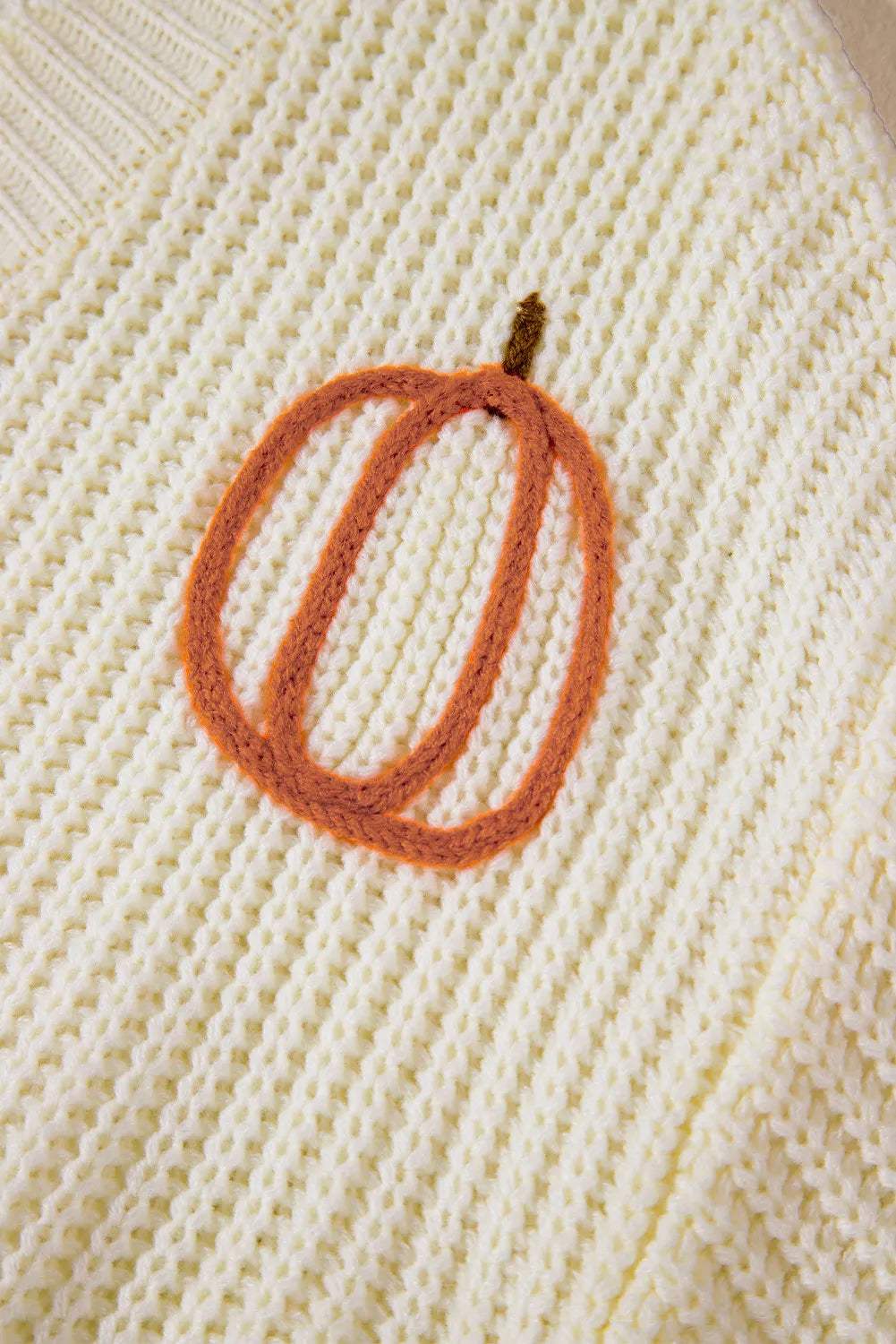 Raw Hem Pumpkin V-Neck Long Sleeve Sweater - Trendsi - Flyclothing LLC