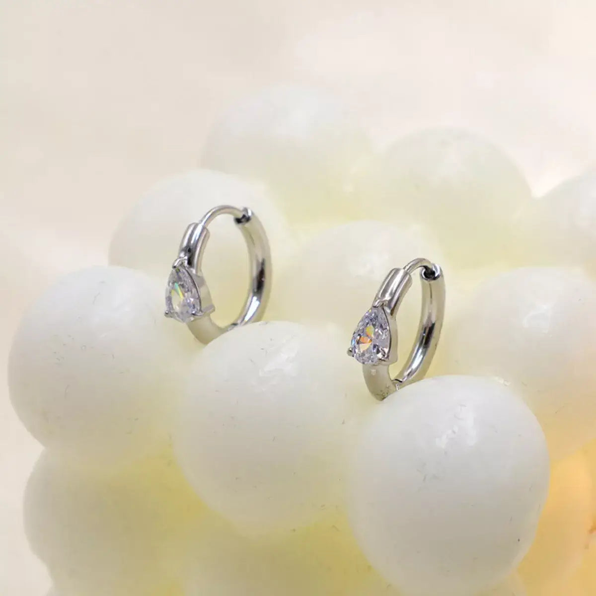Stainless Steel Zircon Hoop Earrings - Trendsi - Flyclothing LLC