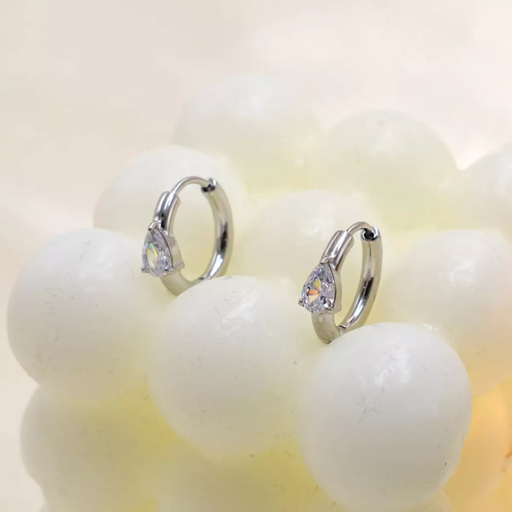 Stainless Steel Zircon Hoop Earrings - Trendsi - Flyclothing LLC