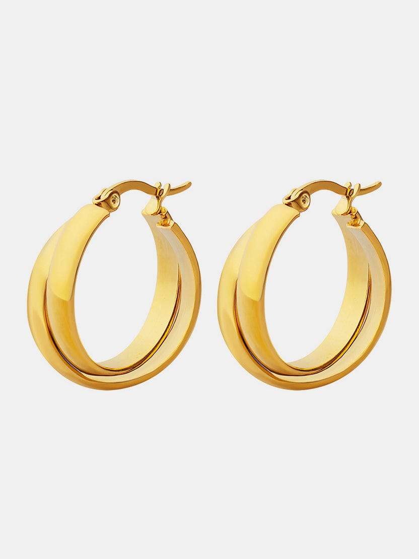 18K Gold-Plated Titanium Steel Huggie Earrings - Trendsi - Flyclothing LLC