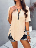 Half Zip Half Sleeve T-Shirt - Trendsi - Flyclothing LLC