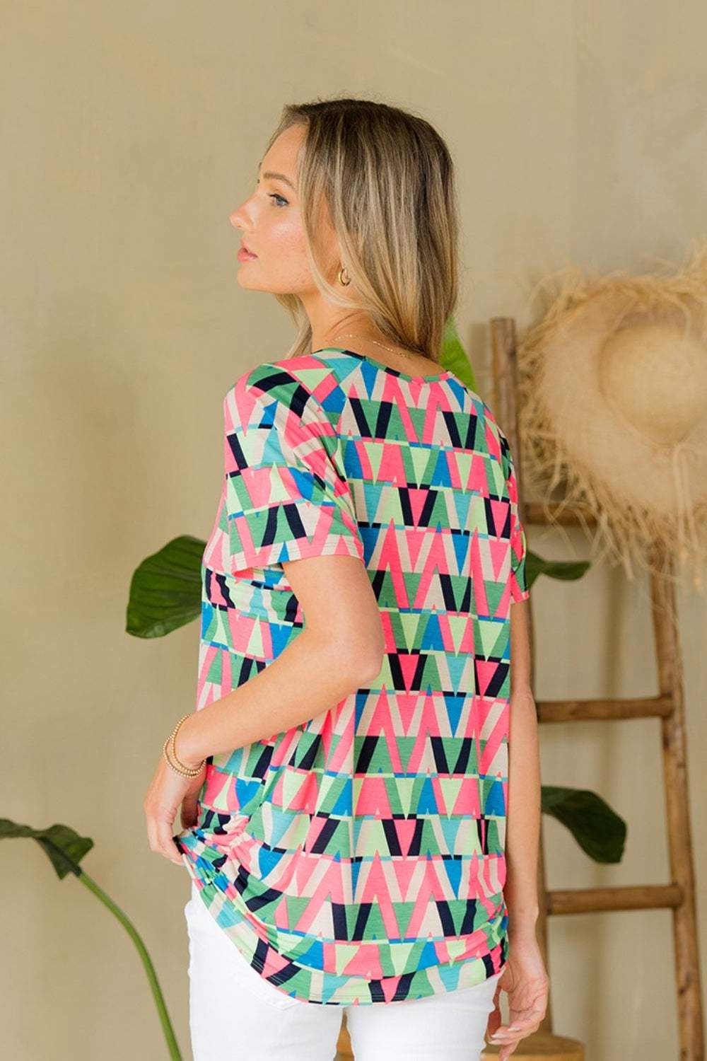 Sew In Love Full Size Geometric Round Neck Top - Trendsi - Flyclothing LLC