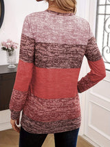 Decorative Button Contrast Round Neck Long Sleeve T-Shirt - Trendsi - Flyclothing LLC