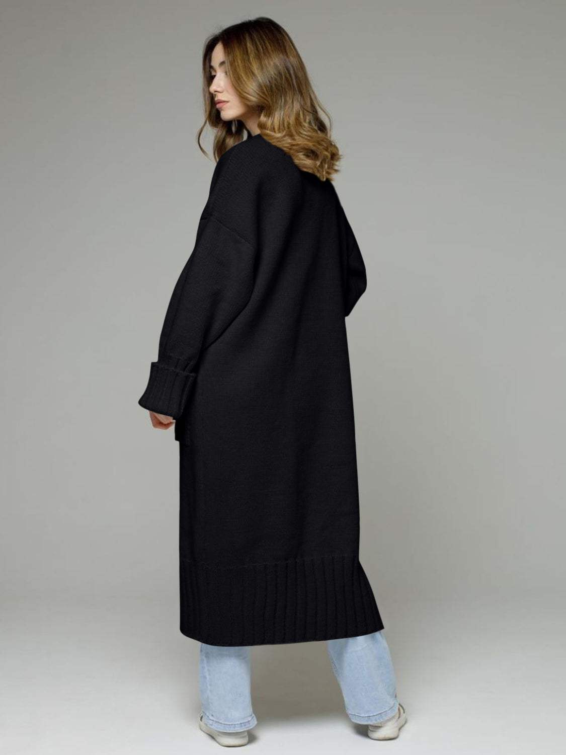 Pocketed Open Front Dropped Shoulder Cardigan - Trendsi - Flyclothing LLC