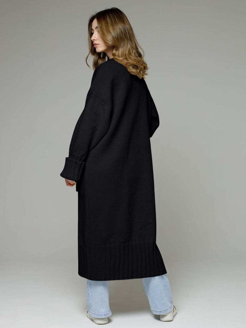 Pocketed Open Front Dropped Shoulder Cardigan - Trendsi - Flyclothing LLC